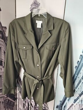 WORTHINGTON Olive Green Tie-Waist Utility Blazer